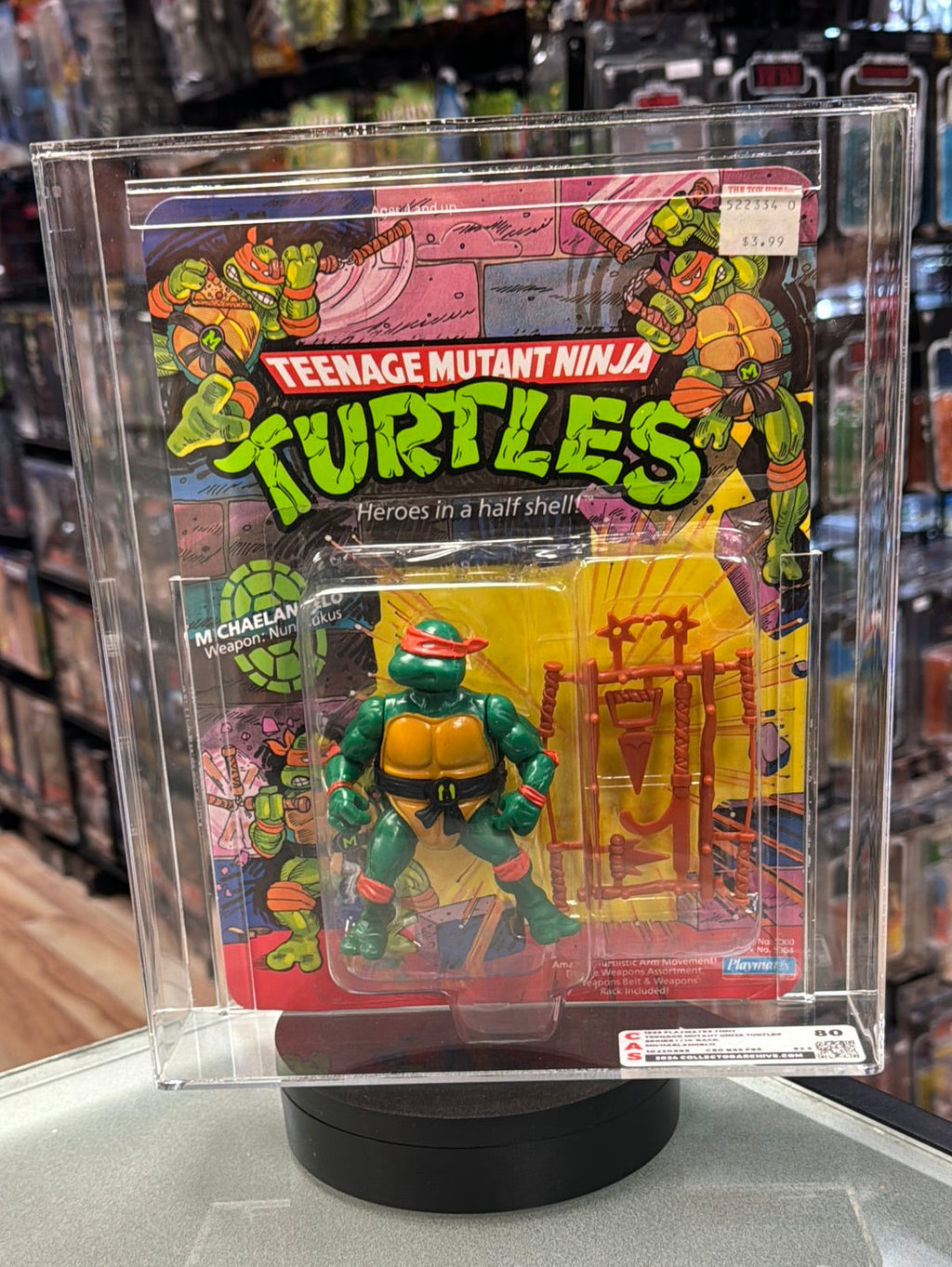 Michaelangelo 10 Back Hard Head (Vintage TMNT Ninja Turtles, Playmates) **CAS Graded 80** product image 1, provided for