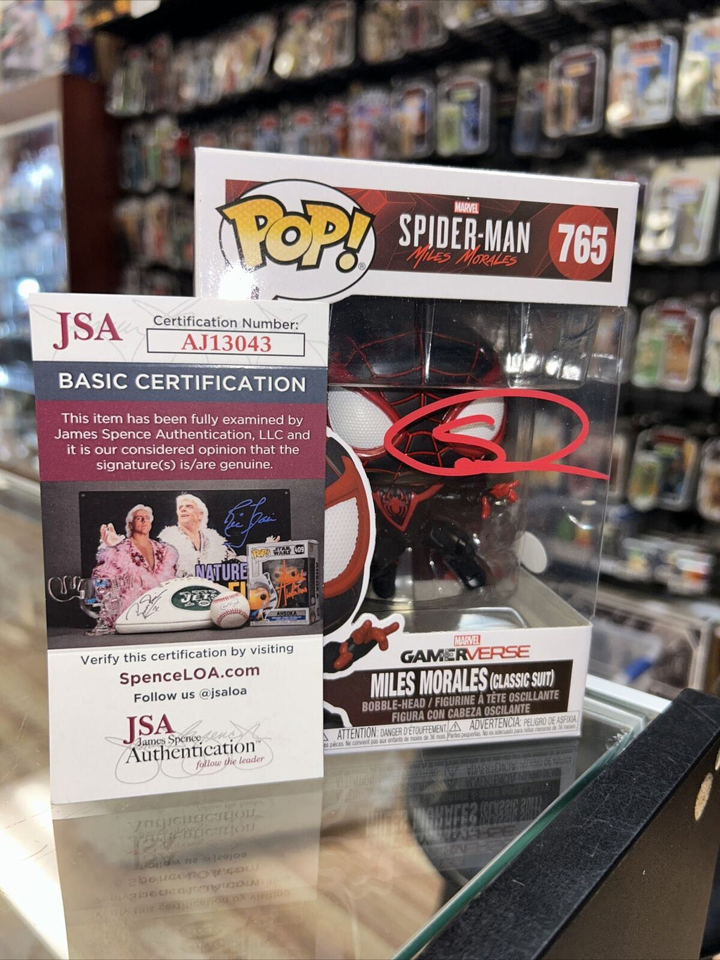 Miles Morales signed by Shameik Moore (Funko, Marvel) *JSA Authenticated* product image 1, provided for visual reference and