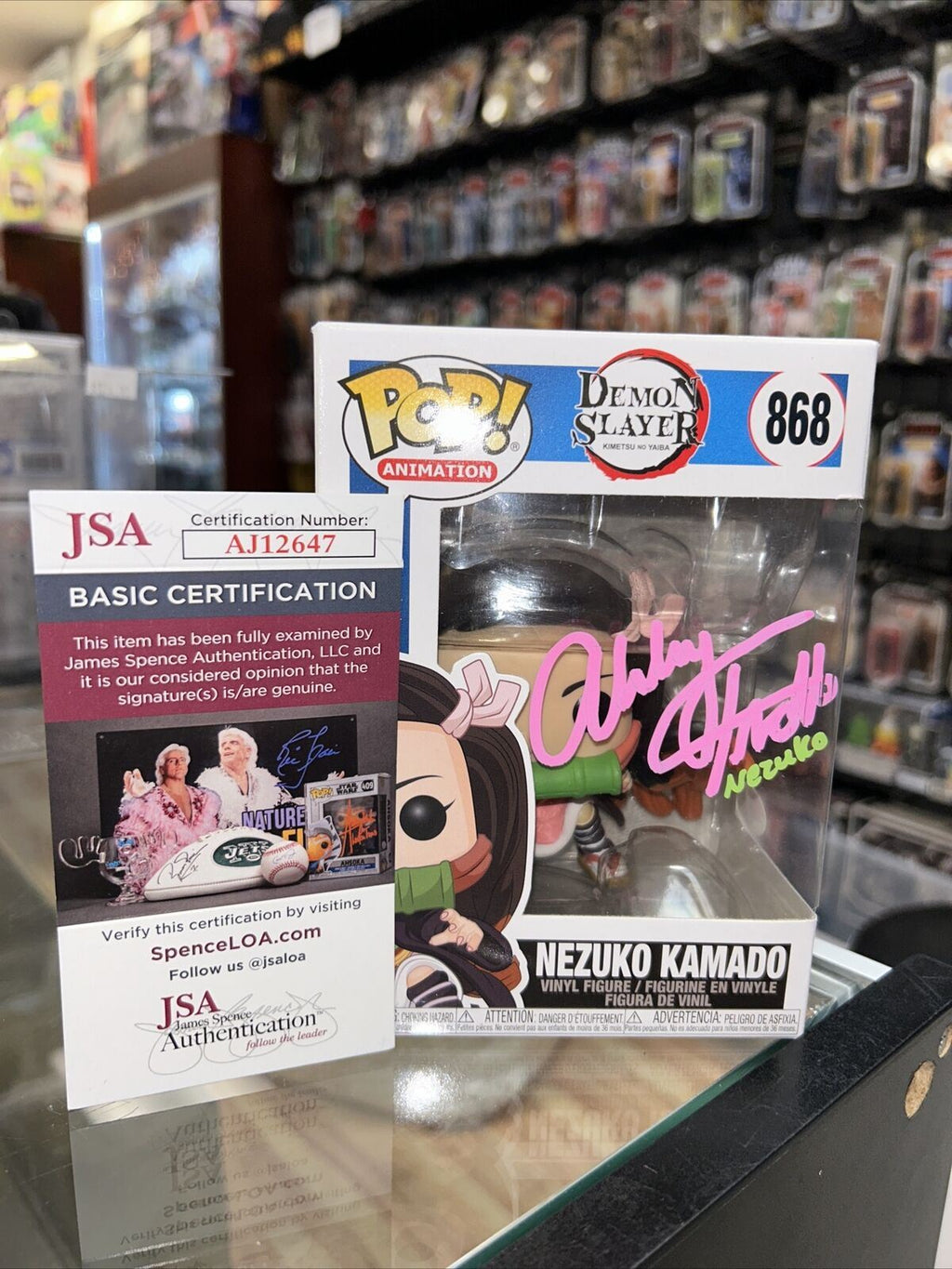 Nezuko Kamado signed by Abby Trott (Funko, DemonSlayer) *JSA* product image 1, provided for visual reference and product