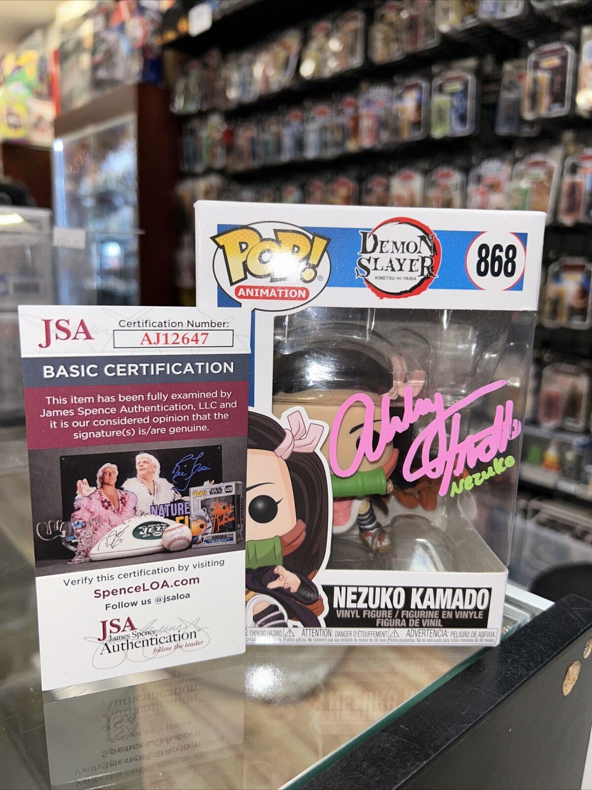 Nezuko Kamado signed by Abby Trott (Funko, DemonSlayer) *JSA* product image 1, provided for visual reference and product