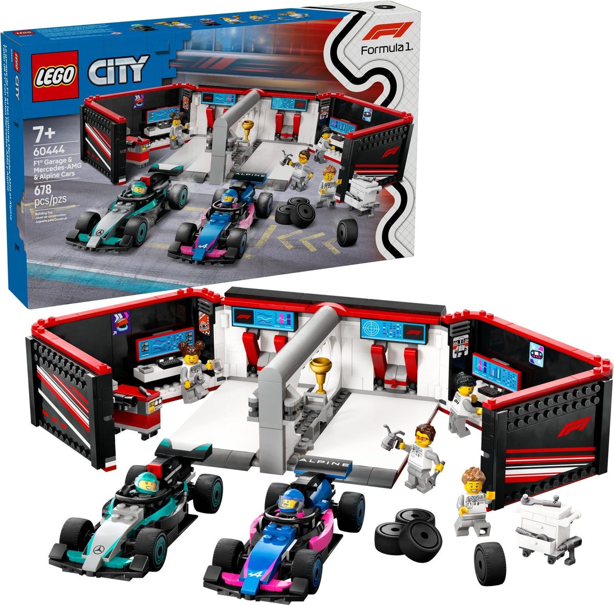 60444 F1 Garage & Mercedes-AMG & Alpine Cars product image 1, provided for visual reference and product detail review