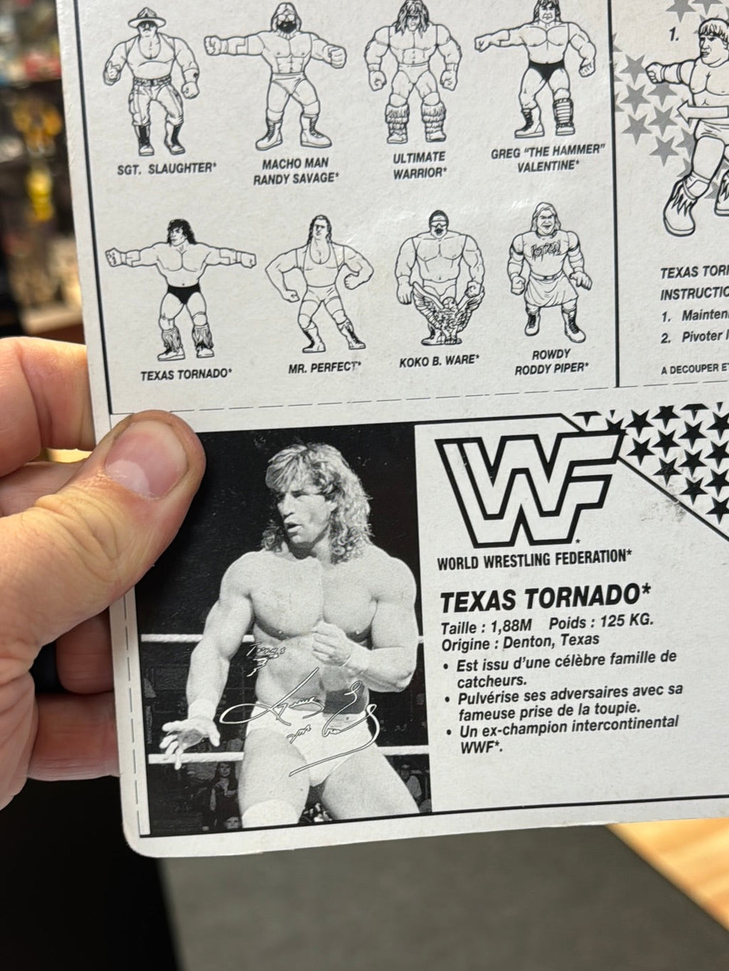 French Card Texas Tornado 1341 (Vintage WWE WWF, Hasbro) Sealed product image 15, provided for visual reference and product