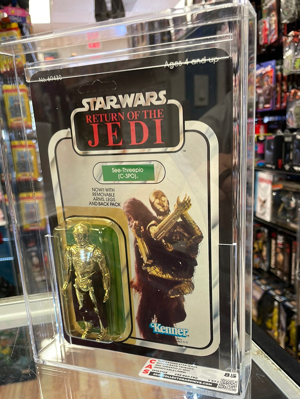 Vintage C-3PO 65 Back Unpunched (Tsukuda Kenner, Star Wars 1983) CAS Graded 85 product image 3, provided for visual