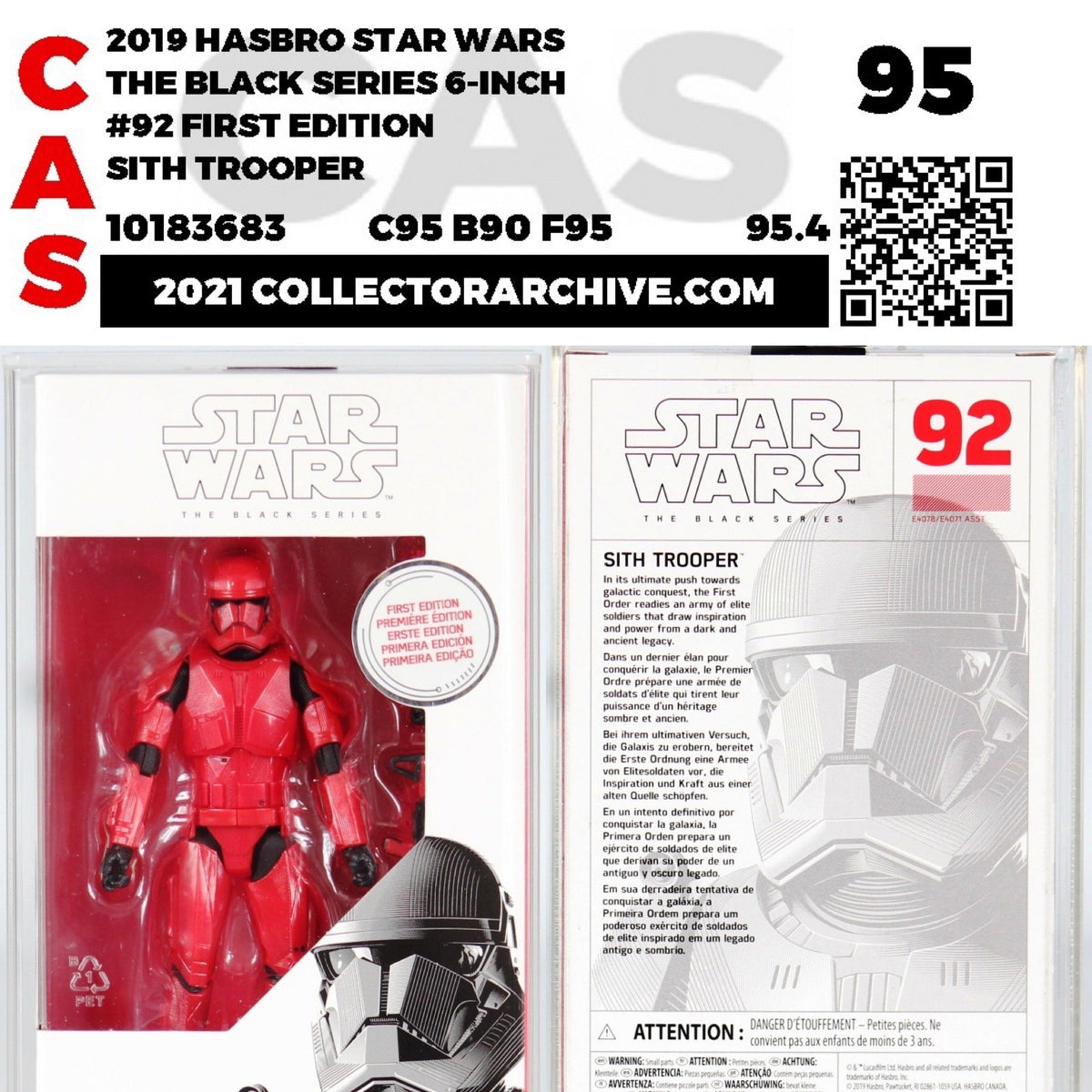 First Edition: Sith Trooper (Star Wars, Hasbro) **CAS Graded 95 ** product image 1, provided for visual reference and