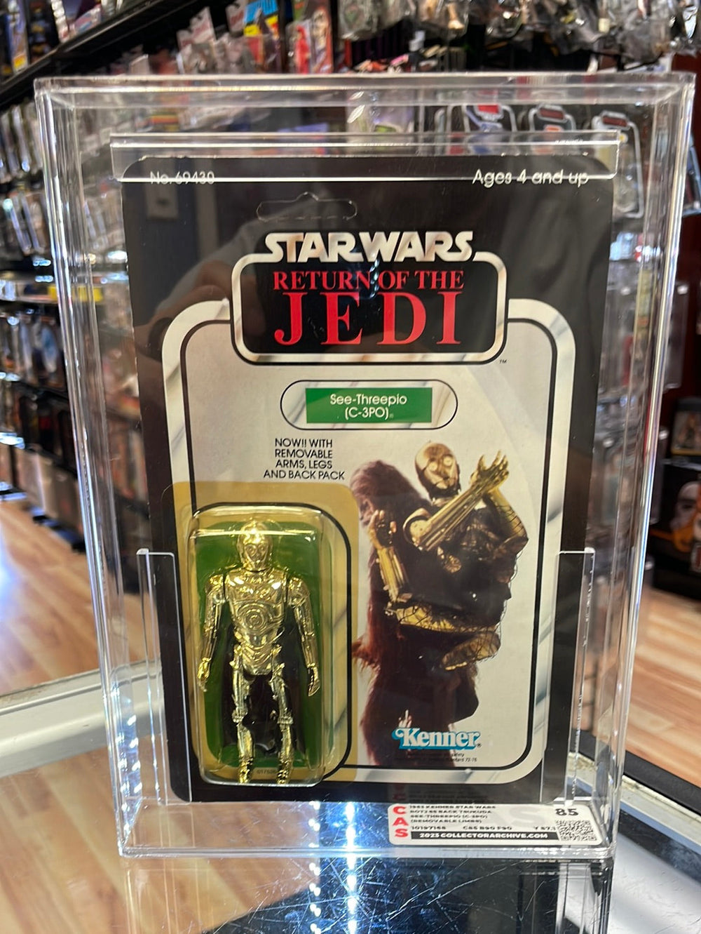 Vintage C-3PO 65 Back Unpunched (Tsukuda Kenner, Star Wars 1983) CAS Graded 85