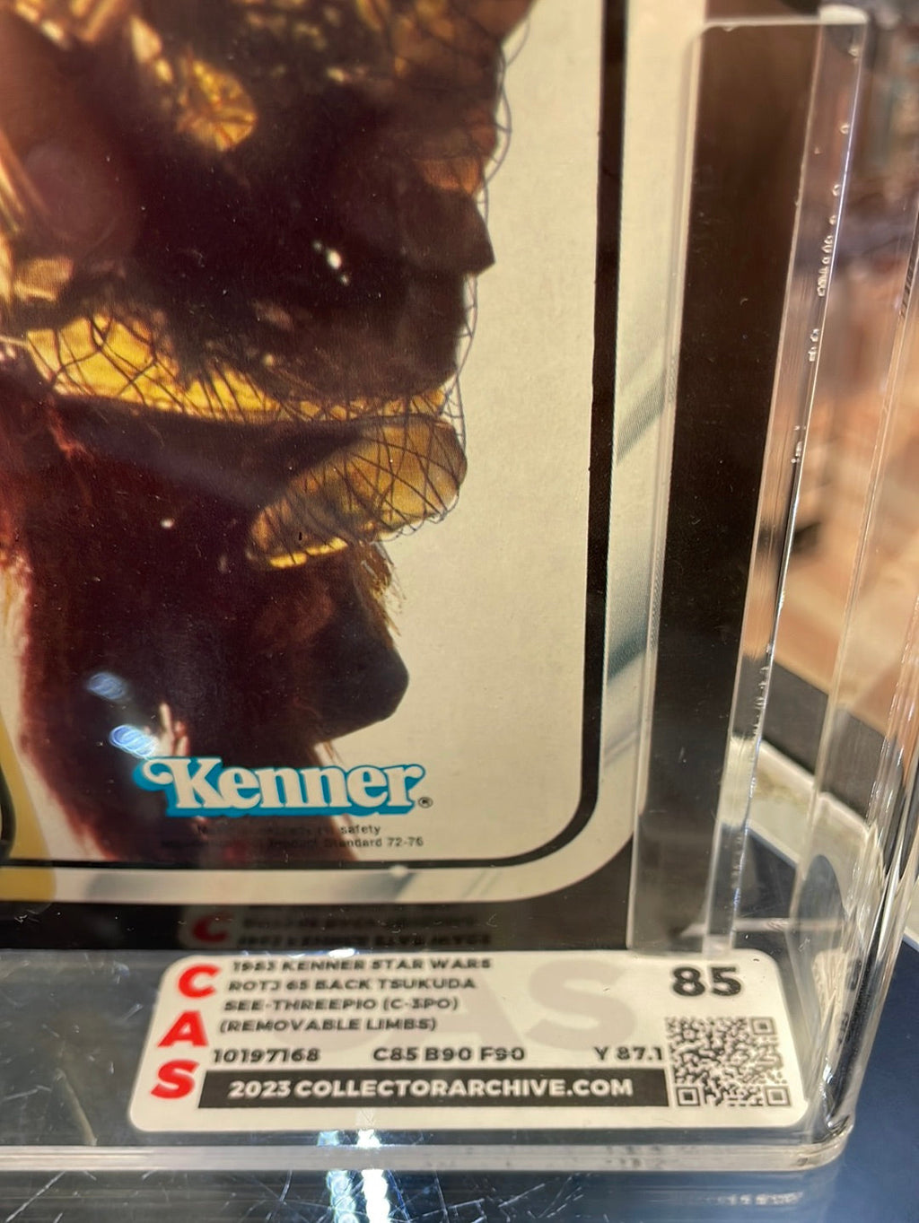 Vintage C-3PO 65 Back Unpunched (Tsukuda Kenner, Star Wars 1983) CAS Graded 85 product image 4, provided for visual