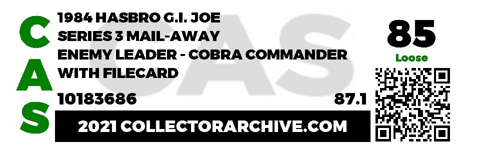 Hooded Cobra Commander Mail Away (GI Joe, Hasbro) **CAS Graded 85** product image 2, provided for visual reference and